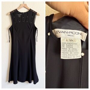 Evan Picone Black Midi Dress with Pearl Accents-Size 10-NWT